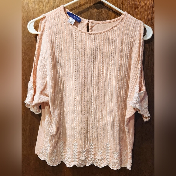 Simply Styled Tops - Women's Cold Shoulder Pale Pink Embroidered Blouse Simply Styled Small